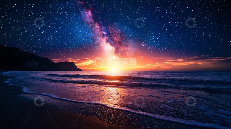 高清大图下载【趣麦麦图】星空大海日出
