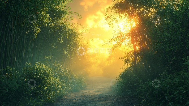 高清大图下载【趣麦麦图】清晨竹林小路