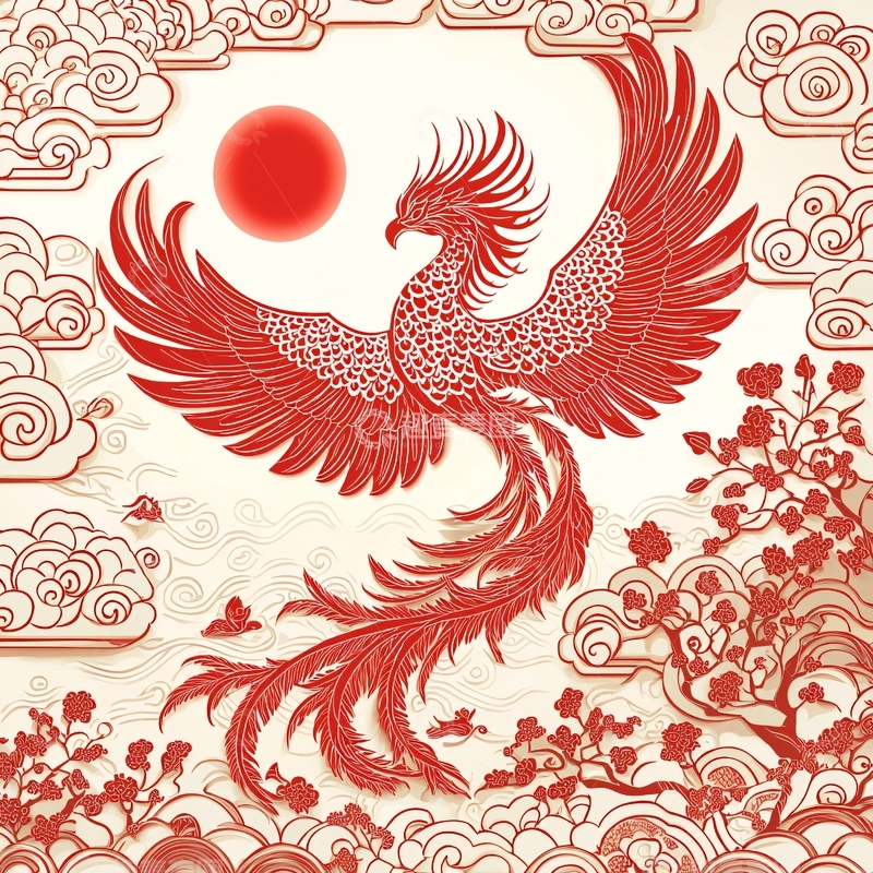 高清大图下载【趣麦麦图】红日祥云图腾凤凰