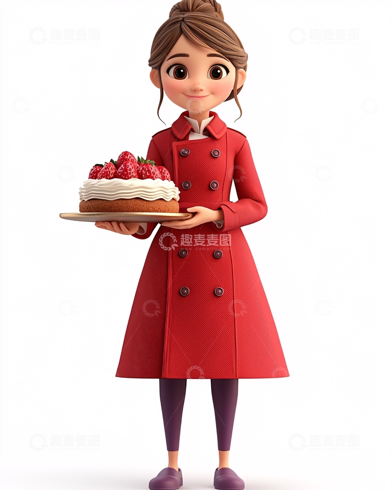 高清大图下载【趣麦麦图】红衣女孩持草莓蛋糕