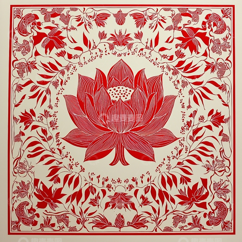 高清大图下载【趣麦麦图】红白莲花图案