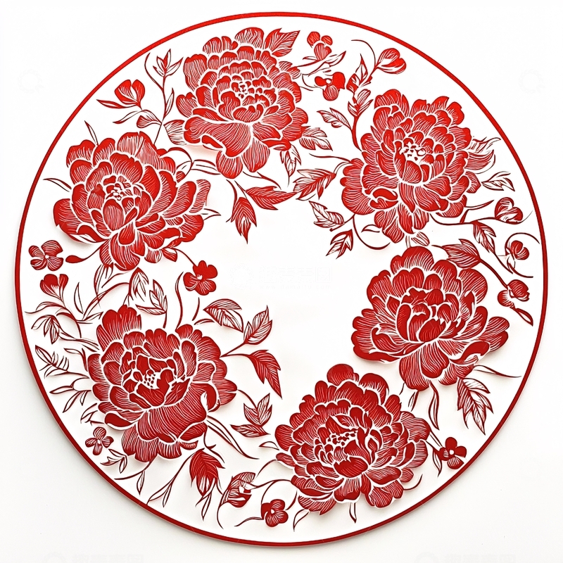 高清大图下载【趣麦麦图】红牡丹花纹圆形盘子