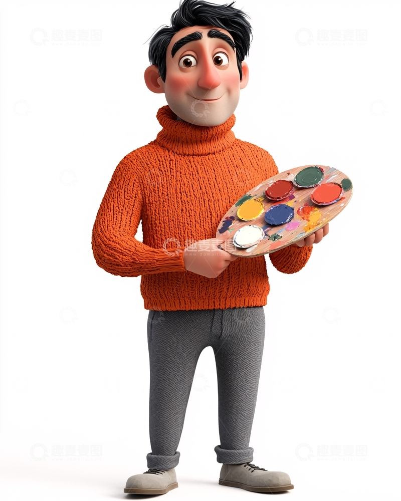 高清大图下载【趣麦麦图】穿着橘色毛衣的卡通画家