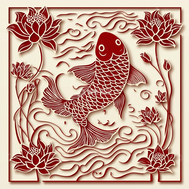 高清大图下载【趣麦麦图】红鲤鱼莲花纹样