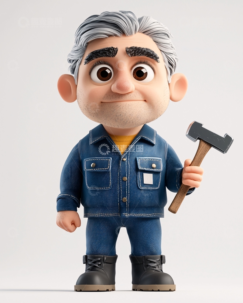 高清大图下载【趣麦麦图】卡通老工人