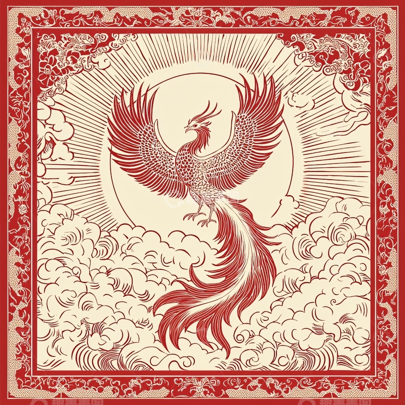 高清大图下载【趣麦麦图】红日祥云凤凰图