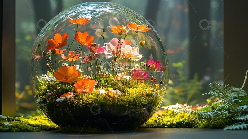 高清大图下载【趣麦麦图】玻璃球花卉盆栽