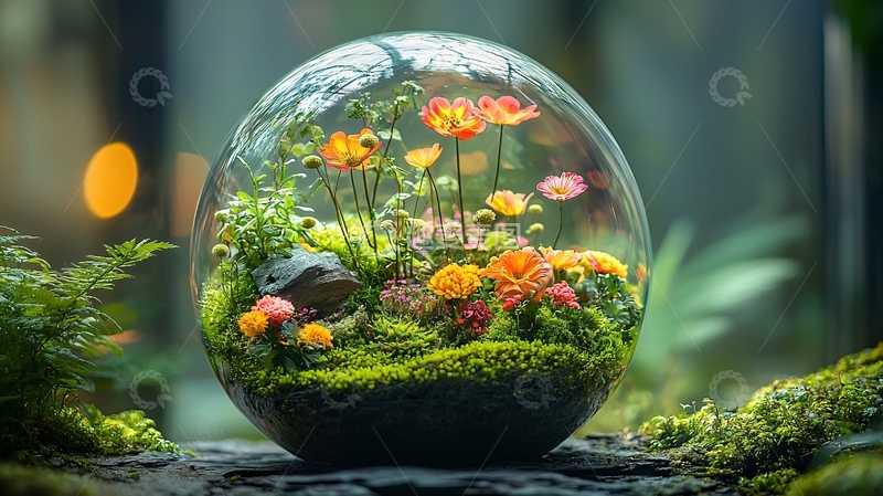 高清大图下载【趣麦麦图】玻璃球花卉微景观