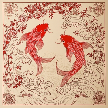 红鲤鱼跃龙门图