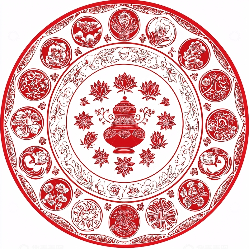 高清大图下载【趣麦麦图】红白圆形花卉图案
