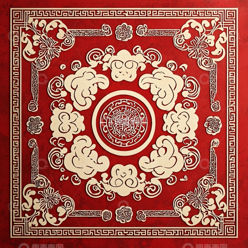 高清大图下载【趣麦麦图】红色中式祥云纹样
