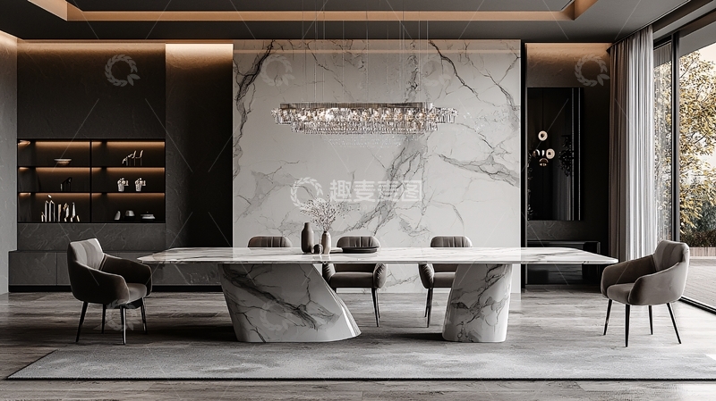 高清大图下载【趣麦麦图】现代极简大理石餐桌