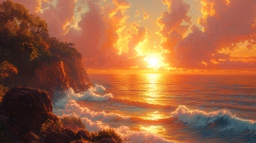 火焰般燃烧的落日海景