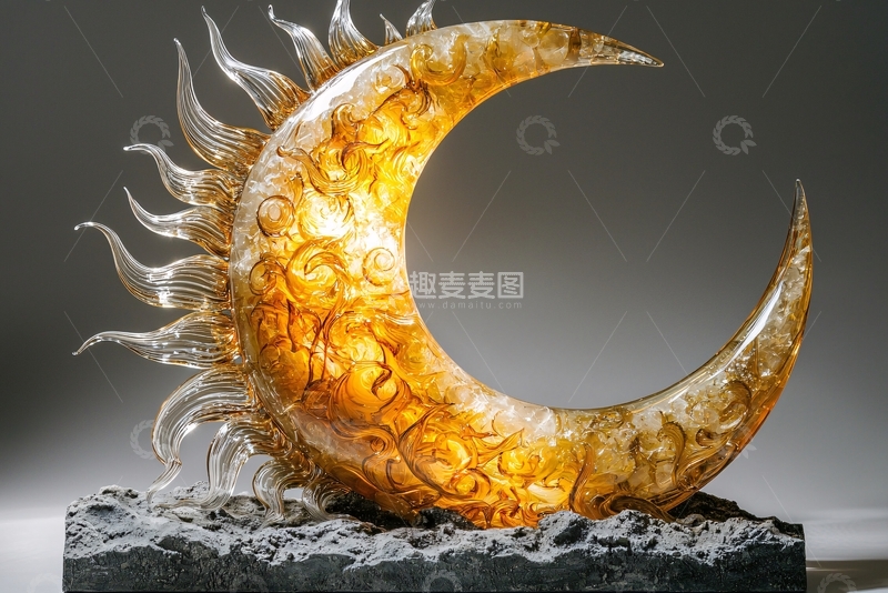 高清大图下载【趣麦麦图】玻璃月亮雕塑