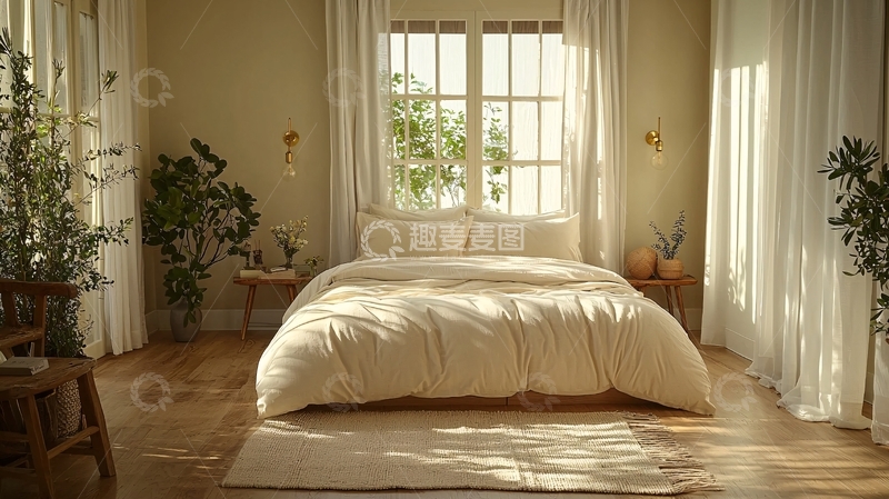 高清大图下载【趣麦麦图】温馨舒适卧室阳光照射