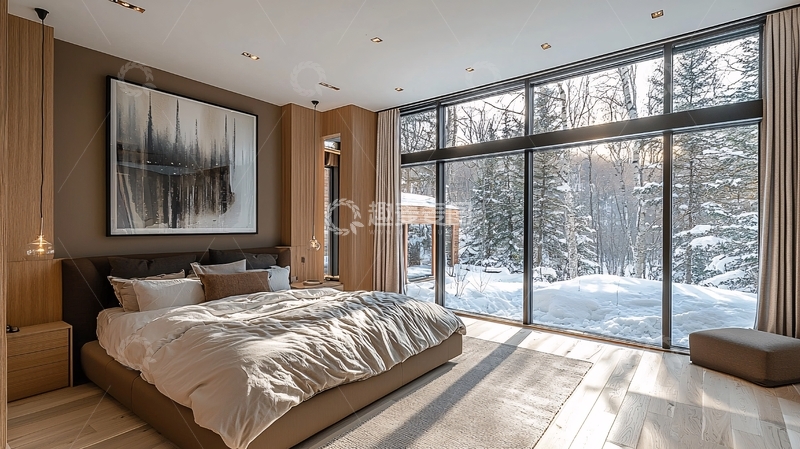 高清大图下载【趣麦麦图】现代极简卧室落地窗景观