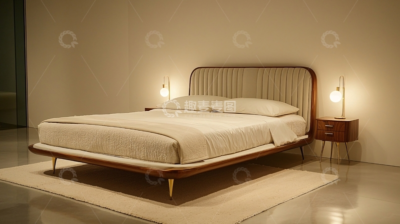 高清大图下载【趣麦麦图】现代简约实木床