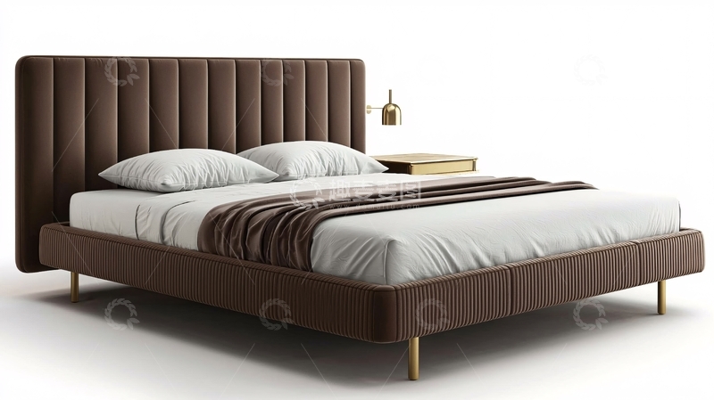 高清大图下载【趣麦麦图】棕色绒面床