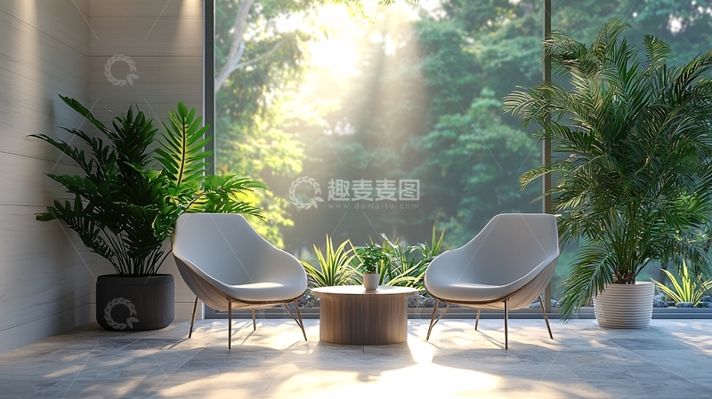 高清大图下载【趣麦麦图】阳光洒进室内绿植环绕