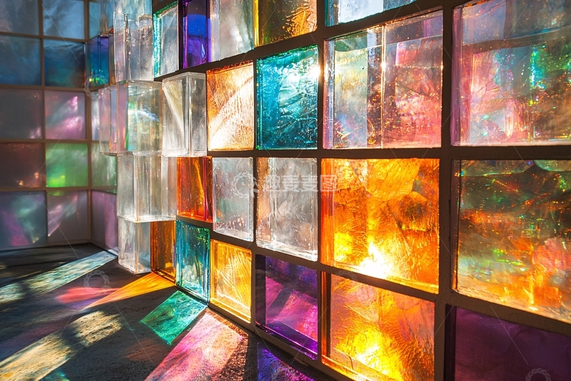 高清大图下载【趣麦麦图】彩色玻璃砖墙