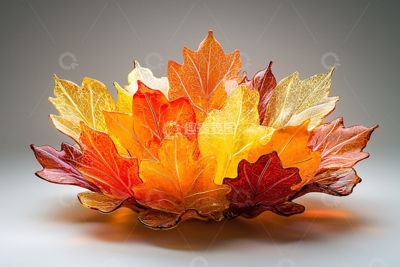 高清大图下载【趣麦麦图】秋叶玻璃艺术品