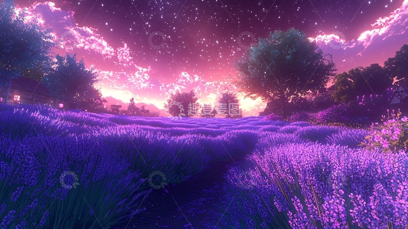 高清大图下载【趣麦麦图】梦幻紫色薰衣草田