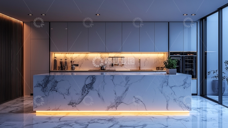 高清大图下载【趣麦麦图】现代简约风格大理石厨房