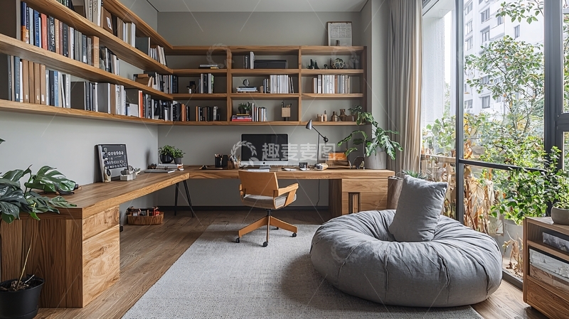 高清大图下载【趣麦麦图】简约木质书房设计