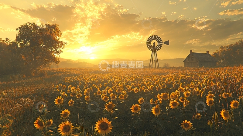 高清大图下载【趣麦麦图】日出田园风光