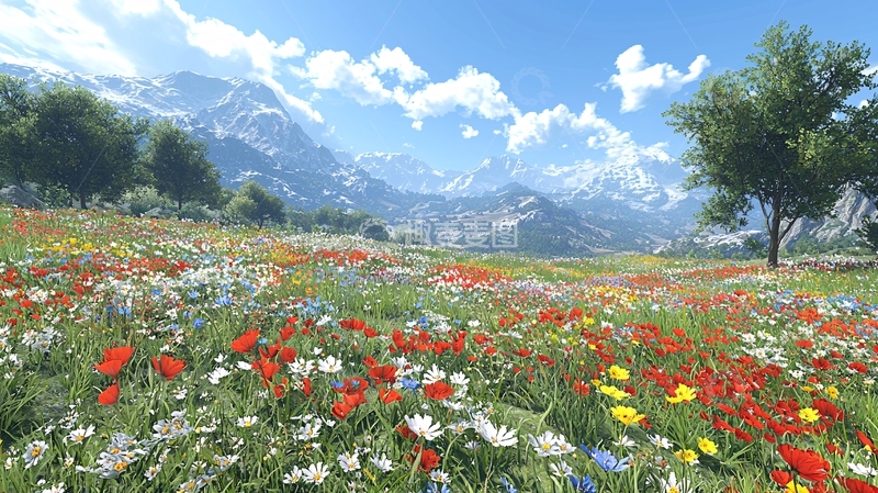 高清大图下载【趣麦麦图】阿尔卑斯山花海