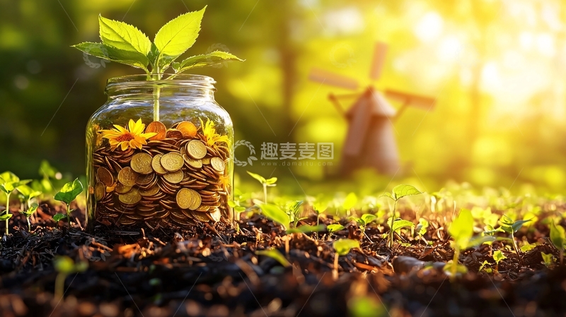 高清大图下载【趣麦麦图】玻璃瓶里种着小植物