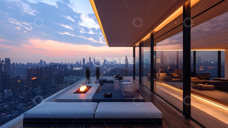 高清大图下载【趣麦麦图】夜景城市景观阳台