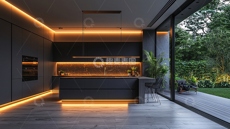 高清大图下载【趣麦麦图】现代极简风格厨房灯光设计