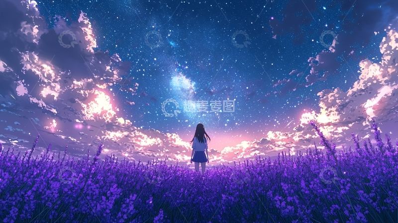 高清大图下载【趣麦麦图】星空下的女孩