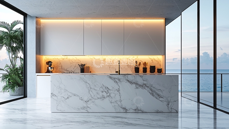 高清大图下载【趣麦麦图】现代极简海景厨房