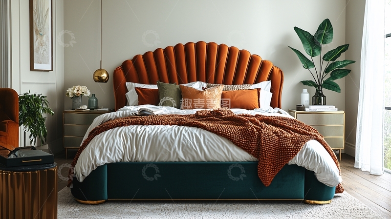 高清大图下载【趣麦麦图】扇贝形绒布床头