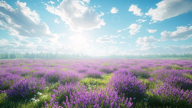 高清大图下载【趣麦麦图】阳光普照下的薰衣草田