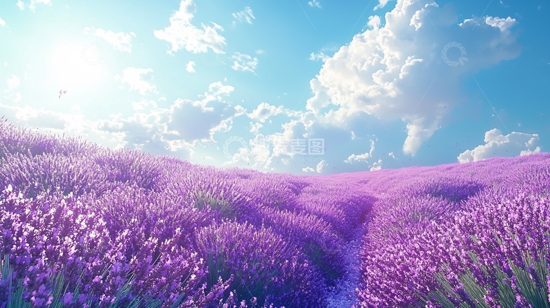 高清大图下载【趣麦麦图】阳光普照下的薰衣草田
