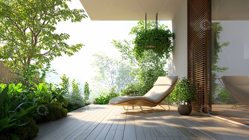 高清大图下载【趣麦麦图】阳光下的户外休闲躺椅