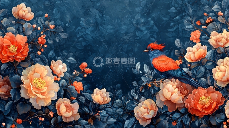 高清大图下载【趣麦麦图】暗色调花鸟图