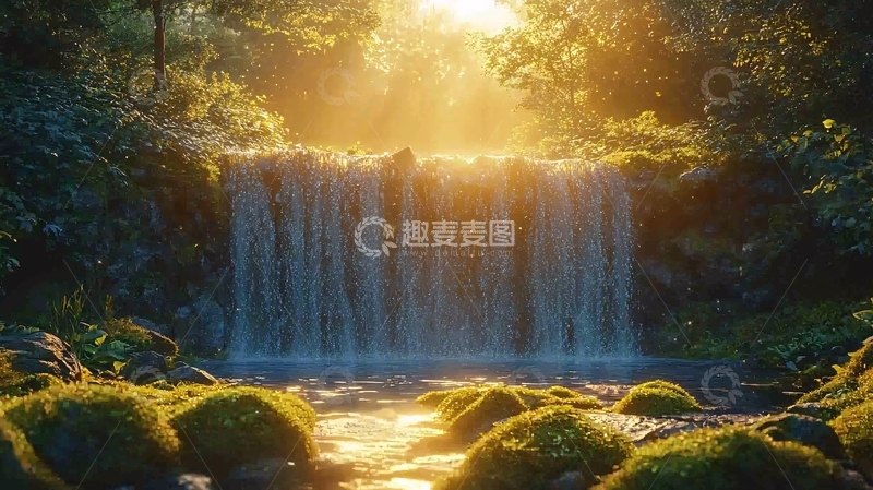 高清大图下载【趣麦麦图】阳光森林瀑布