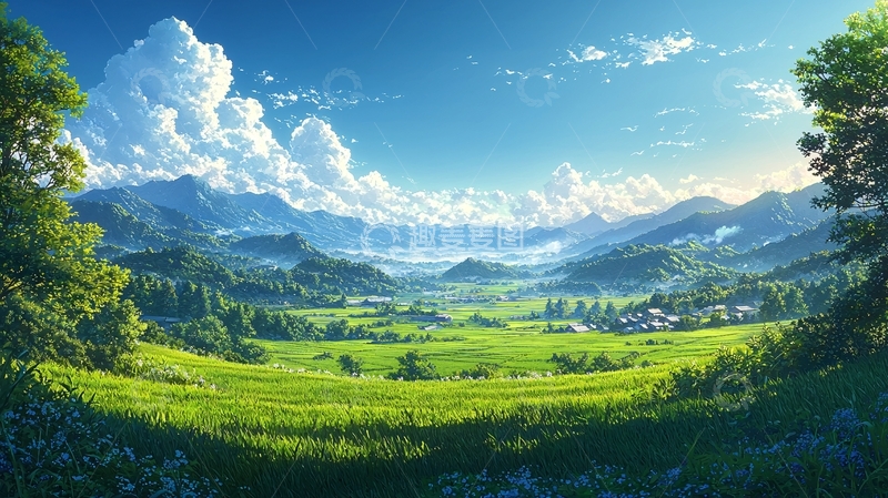 高清大图下载【趣麦麦图】阳光明媚的绿野仙境
