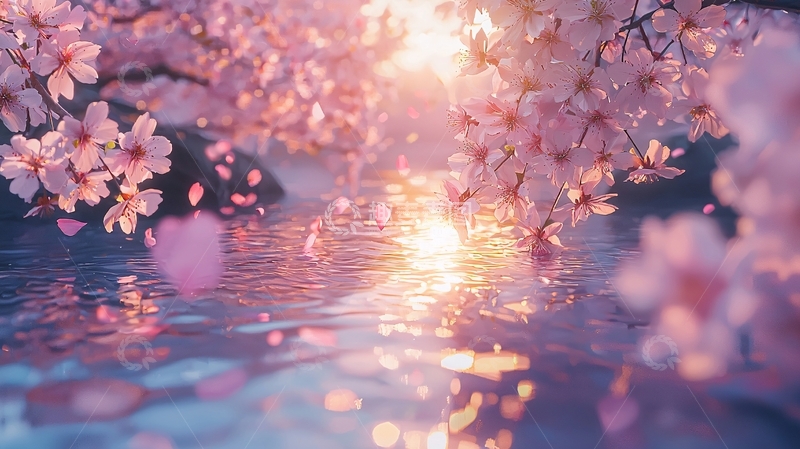 高清大图下载【趣麦麦图】唯美樱花落水