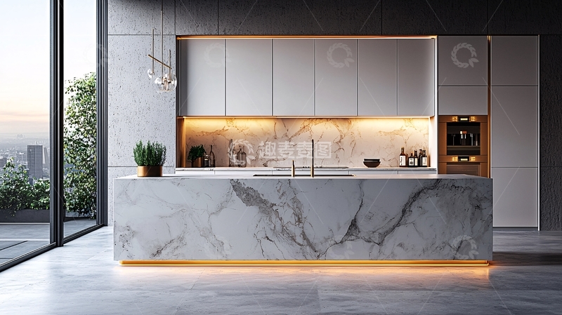 高清大图下载【趣麦麦图】现代化大理石厨房岛台