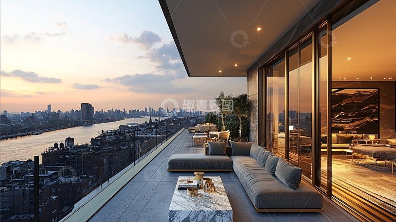 高清大图下载【趣麦麦图】高端公寓阳台夜景