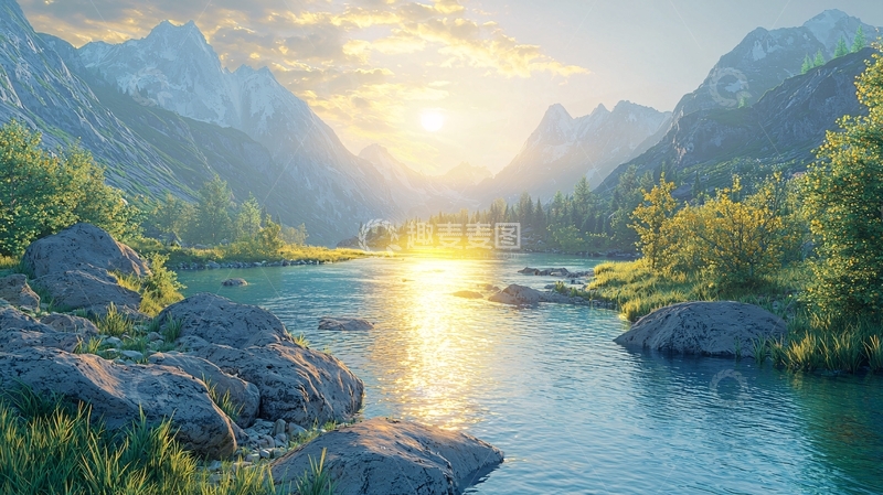 高清大图下载【趣麦麦图】山水日出