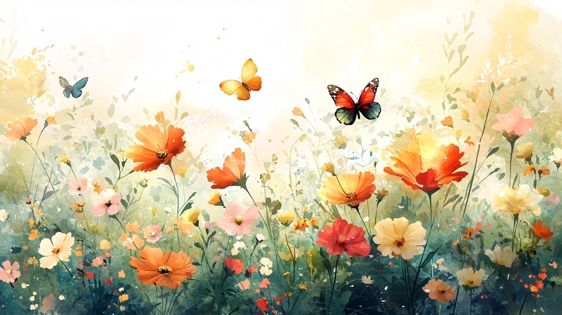 高清大图下载【趣麦麦图】水彩花卉蝴蝶