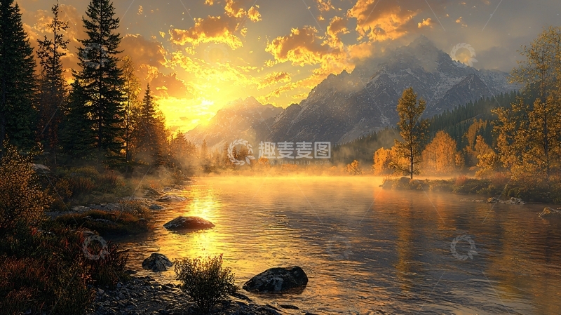 高清大图下载【趣麦麦图】日出山川湖泊景色