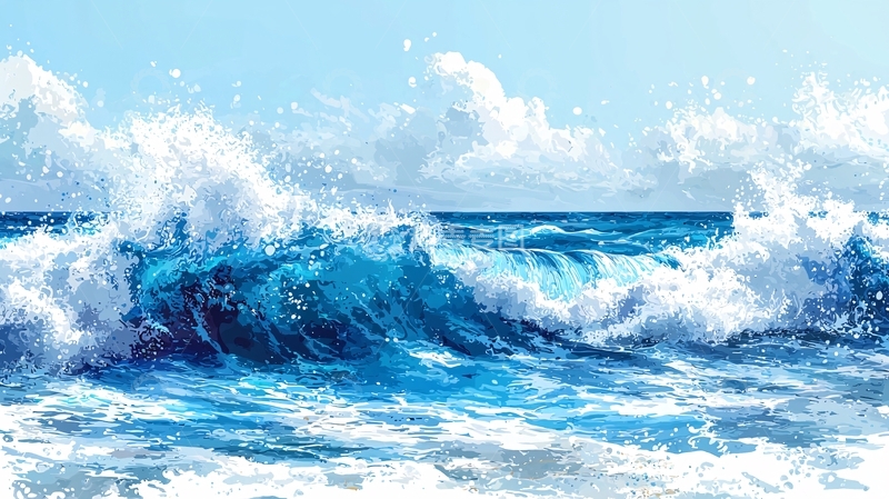 高清大图下载【趣麦麦图】湛蓝大海浪花飞溅