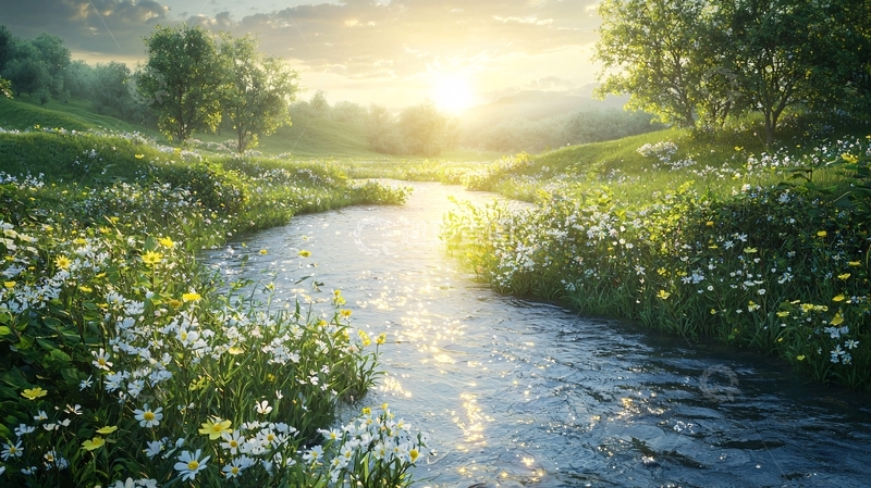高清大图下载【趣麦麦图】清晨阳光下的河流